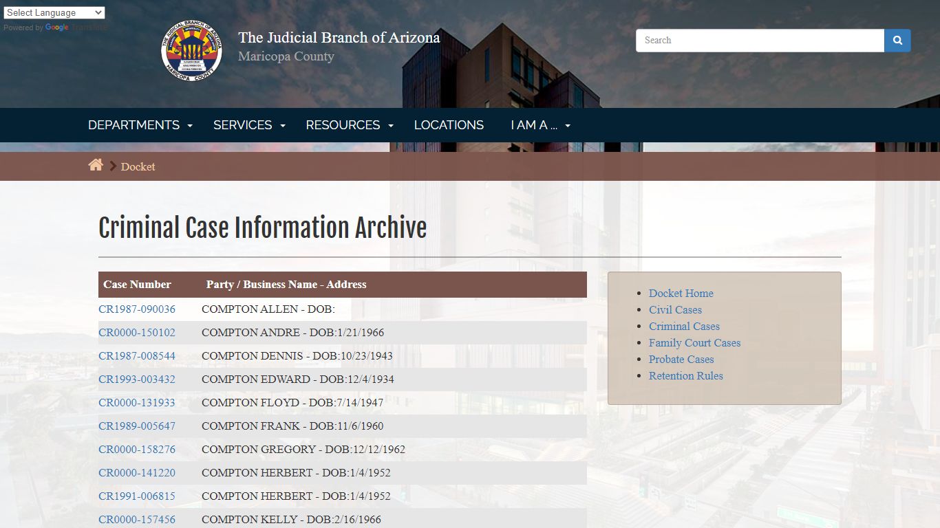 Criminal Case Information Archive - Maricopa County, Arizona